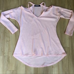 Yoins Pink Cold Shoulder Sweater